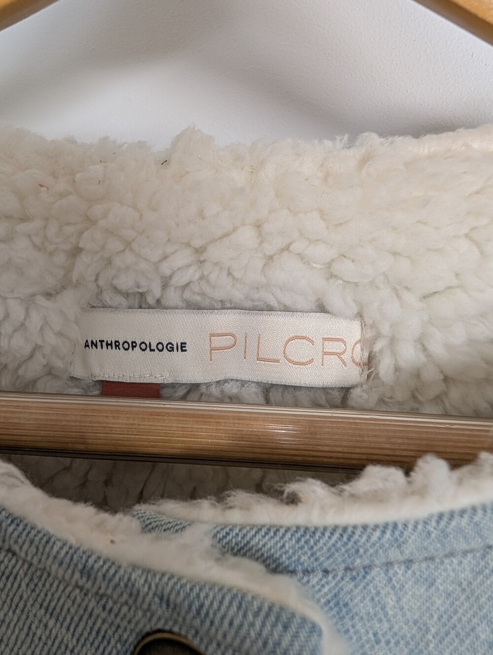 Anthropologie Pilcro Sherpa-Lined Long Denim Coat – Size Small - Picture 3 of 8